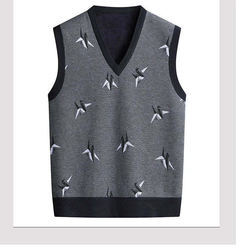 Men‘s V-neck Sweater Vest Autumn Winter Fleece Lining Knit.