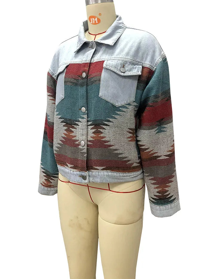 Europe and The United States Long Sleeve Lapel Loose Denim .