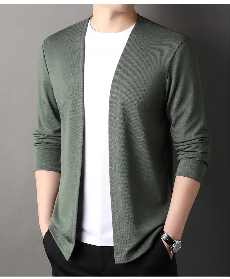 Spring Autumn Knit Cardigan Men Fashion Solid Color Stand.