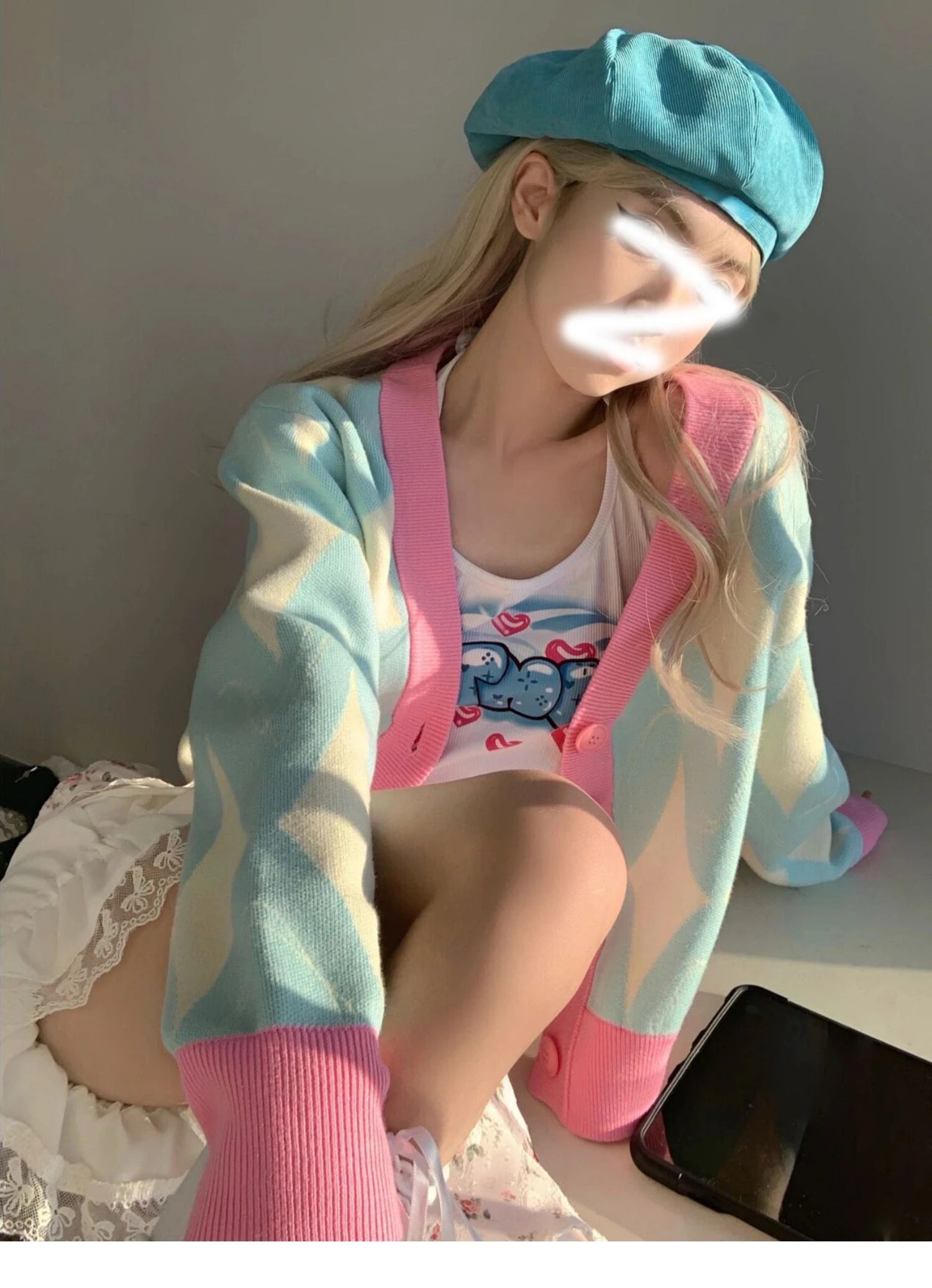 KOSAHIKI Women Cardigan Knitted Sweater Loose Single .