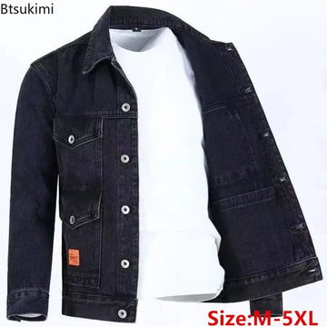 New Men's Denim Cargo Jacket Loose Vintage Fashion Casual Cardigan.