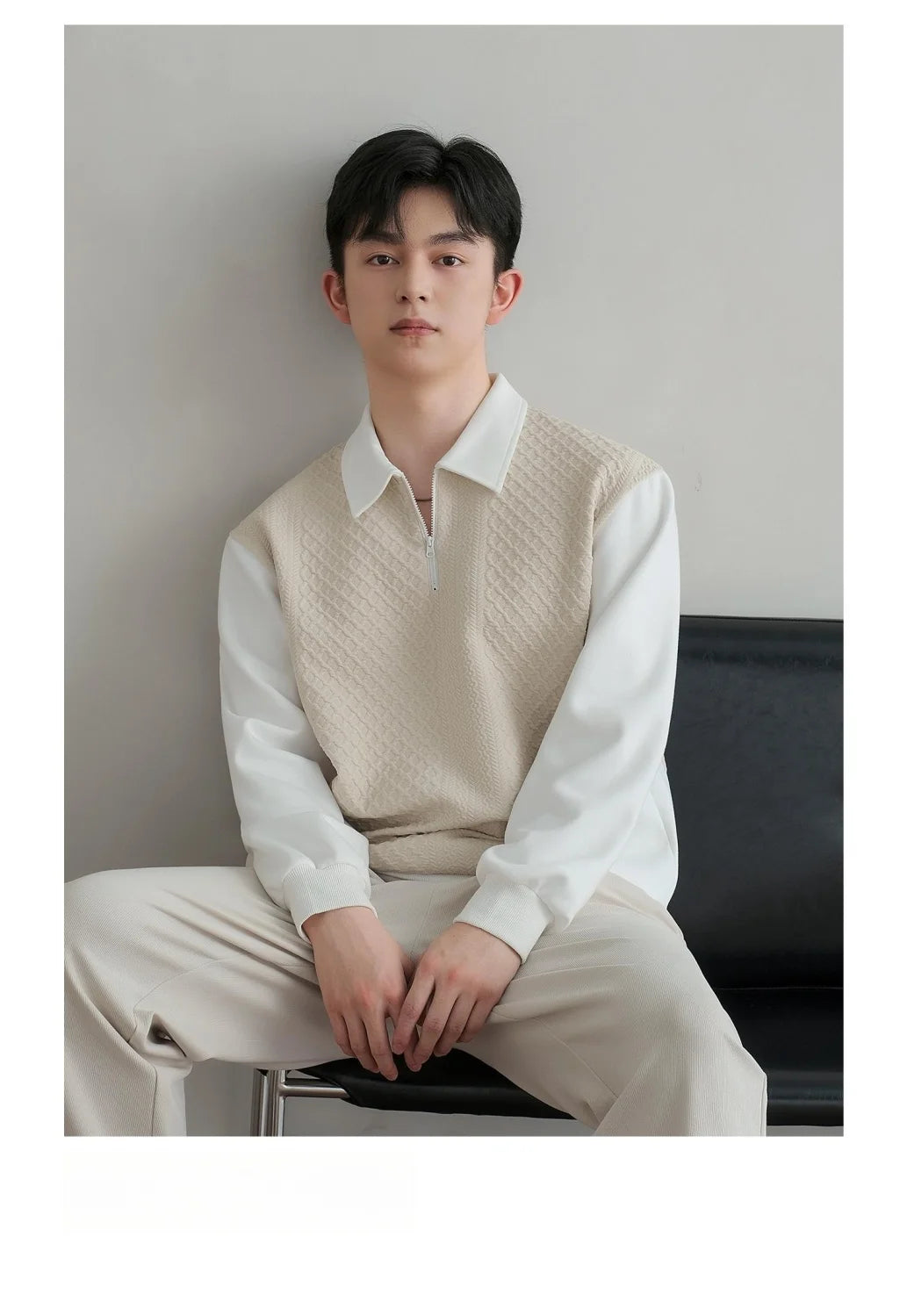 Trend Fashion Men Polo Shirts Spring Autumn New Lapel Half Zipper Fake Two Pieces Contrast Color Korean Casual Long Sleeve Tops
