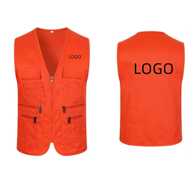 Work Clothes Vest Multi-pocket Solid Color Casual Sleeveless.