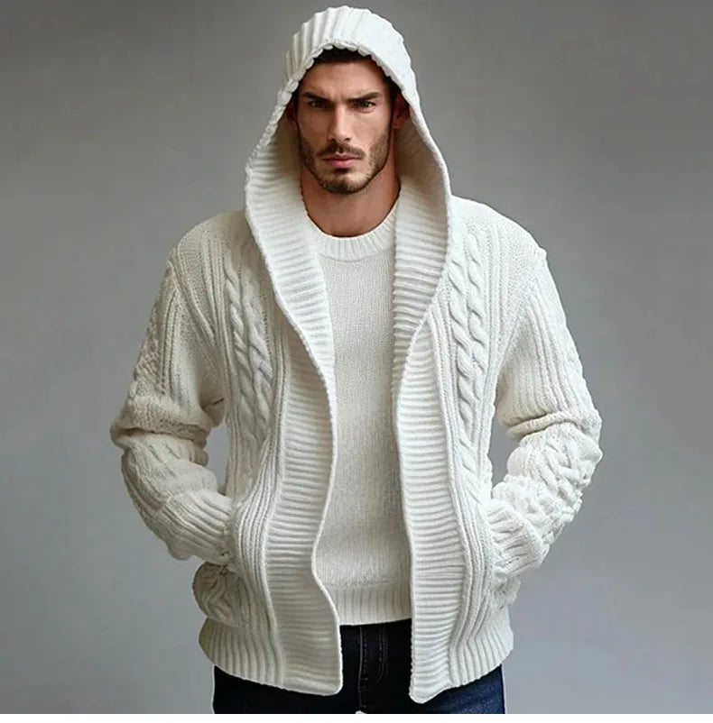 Men Cardigan Sweaters Hooded Coat Full Sleeve Solid Coats Casual .