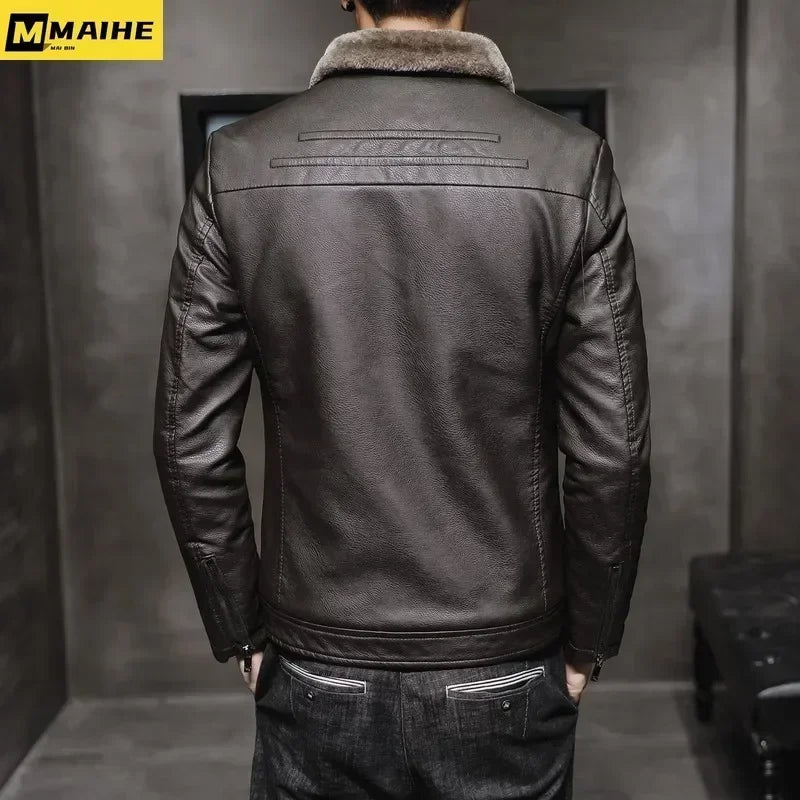 Brand Leather Jacket Men's Winter Motorcycle Clothes Leanther Jacket .