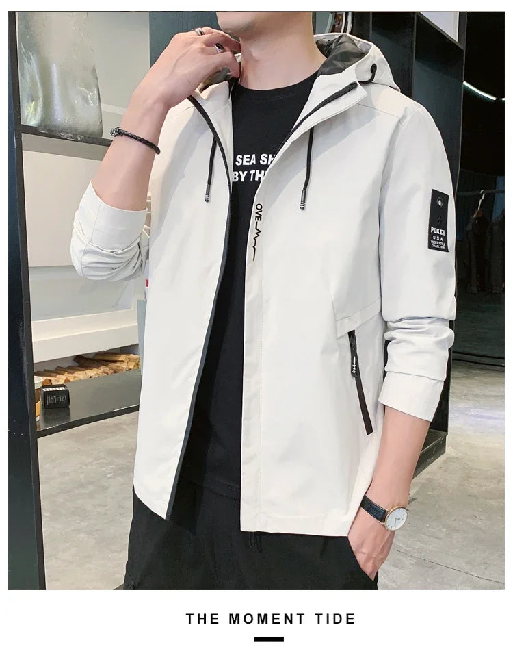 Fashion Solid Color Hooded Large Size Jacket Men's Casual.