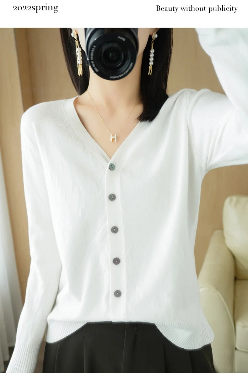 Cashmere Knit Cardigan V-Neck Solid Color Fashion High-Grade Comfortable.