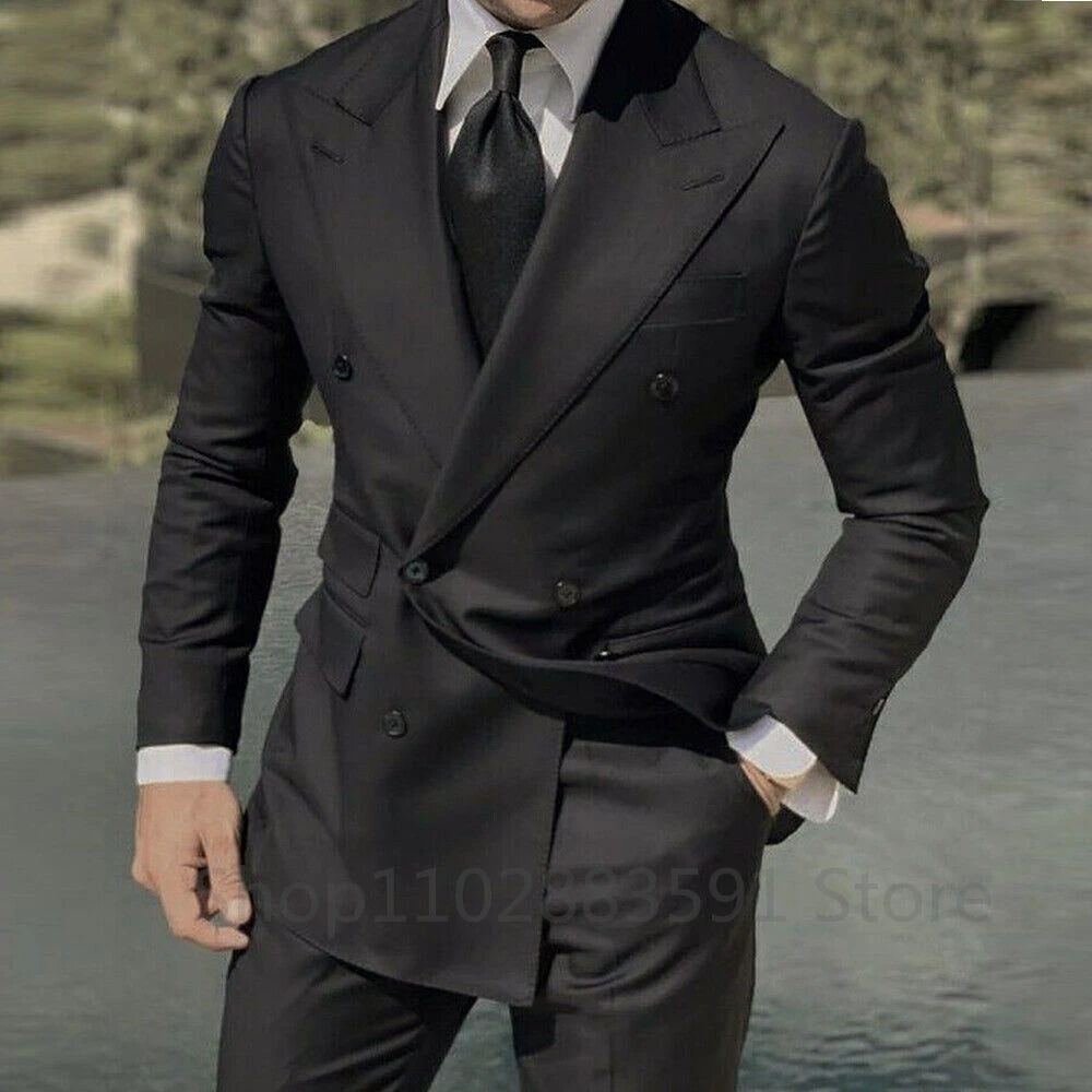 1 Piece Navy Blue Double Breasted Jacket Only Costume Homme Men .