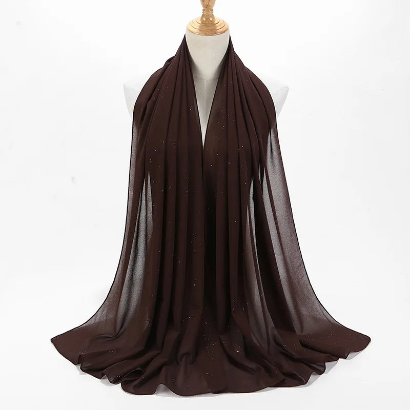 180*75cm Bronzing Muslim Chiffon Hijab Shawls Scarf Women Solid Color Head Wraps Women Hijabs Scarves Ladies Foulard Femme Veil