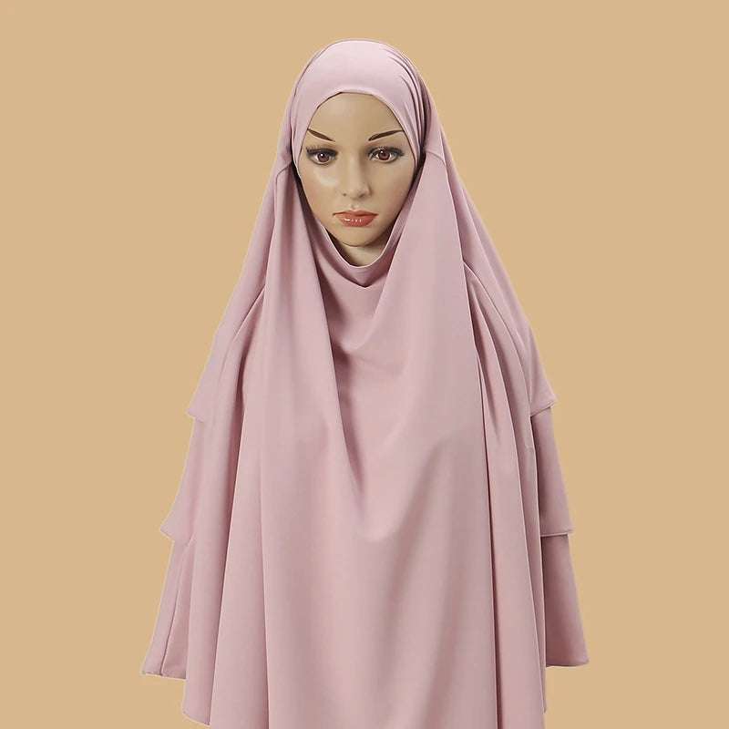 New Poka Khimar Hijab 3 Layer Prayer Garment Plain Muslim Long.