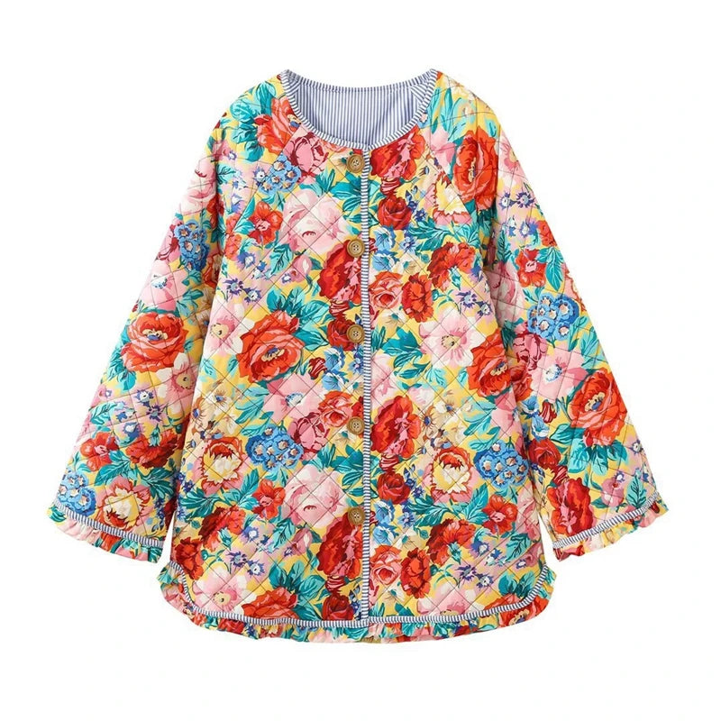 Maemukilabe Floral Print Loose Quilted Jacket .
