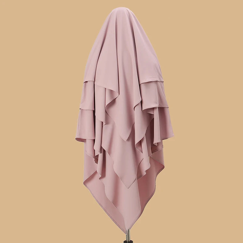 New Poka Khimar Hijab 3 Layer Prayer Garment Plain Muslim Long.