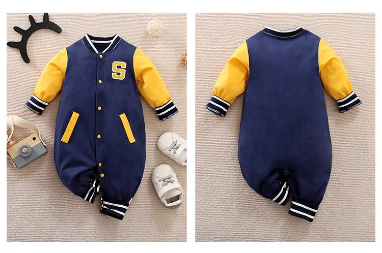 Spring And Autumn Boys And Girls Handsome Baseball Jersey Cotton Comfortable Casual Long Sleeve Baby Bodysuit