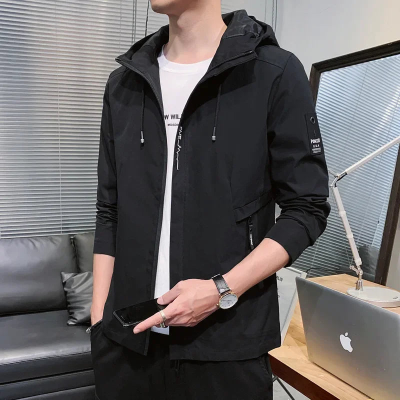 Fashion Solid Color Hooded Large Size Jacket Men's Casual.