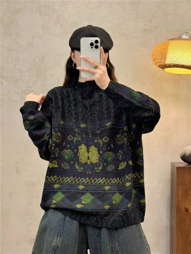 Amax luluE Fashion Pullover Woman Winter Printed Loose.