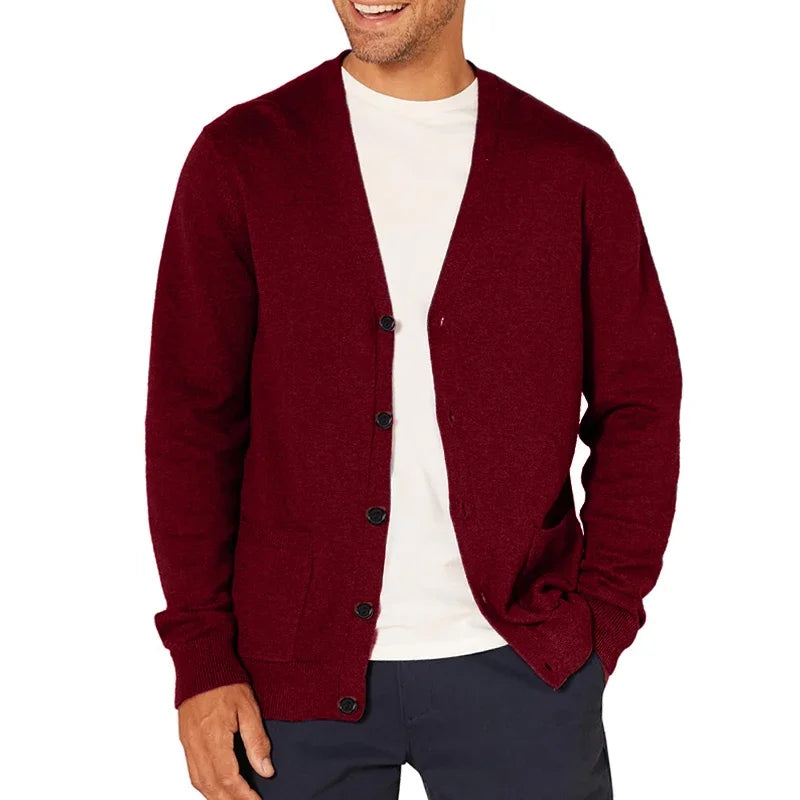 New Spring Men's Long Sleeved Cardigan Wool Sweater.