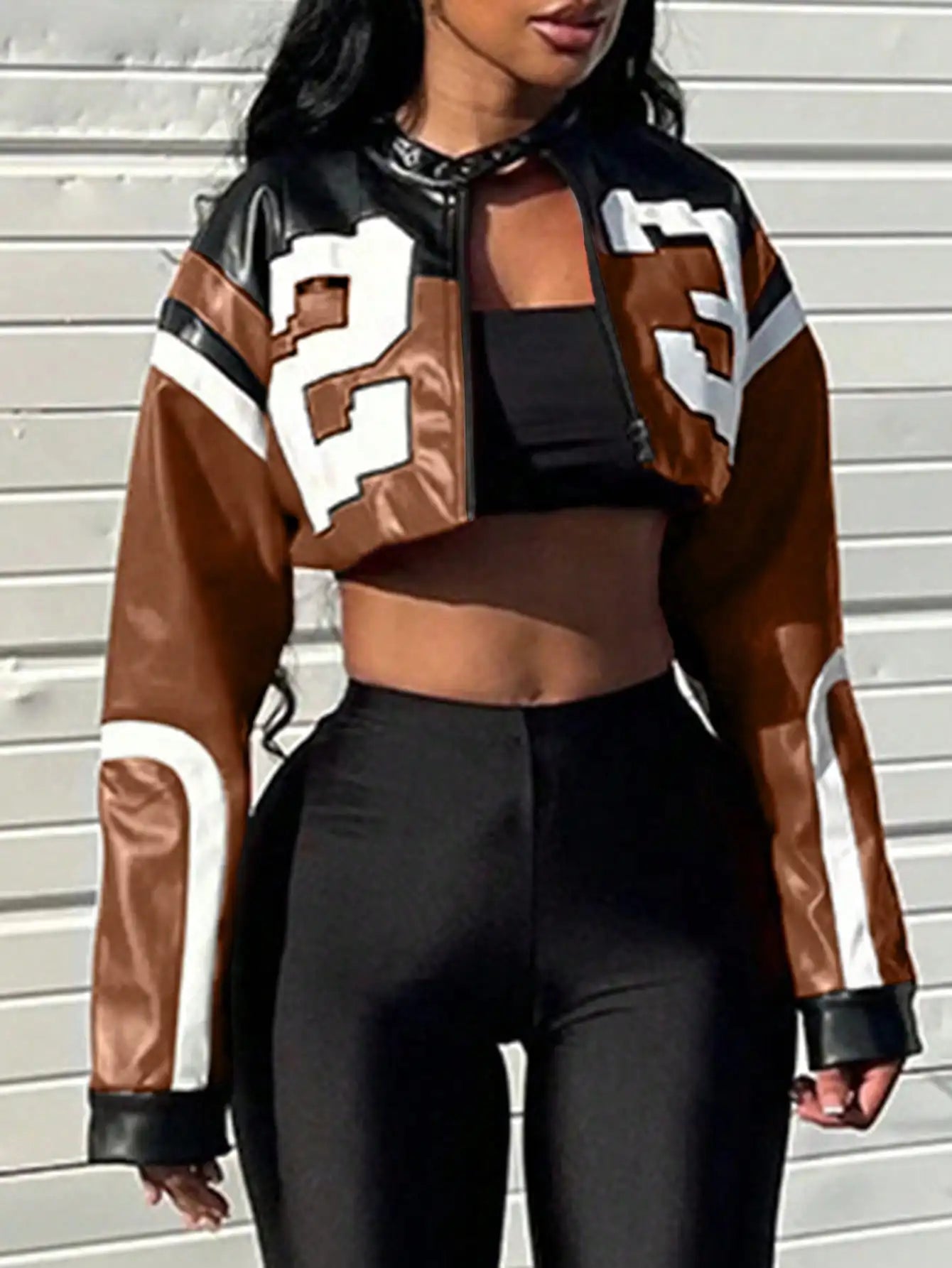 Women's Faux Leather Jacket Short Red Coat Zipper Bomber Jacket.
