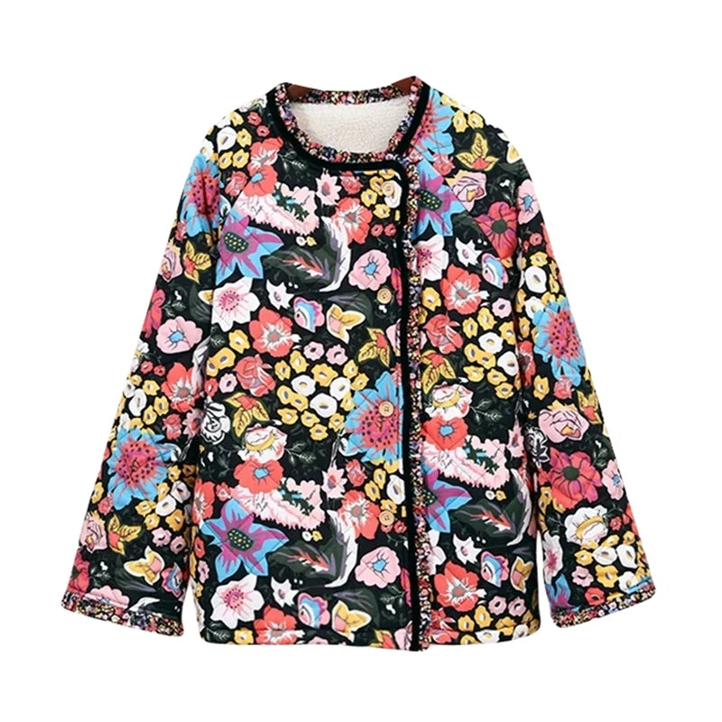 Maemukilabe Floral Print Loose Quilted Jacket .