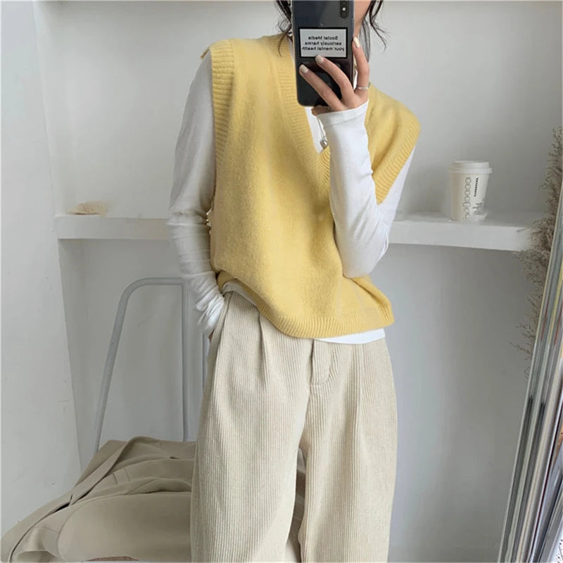 Sleeveless Knitted Sweater Vests Women Casual Solid Loose Outerwear .