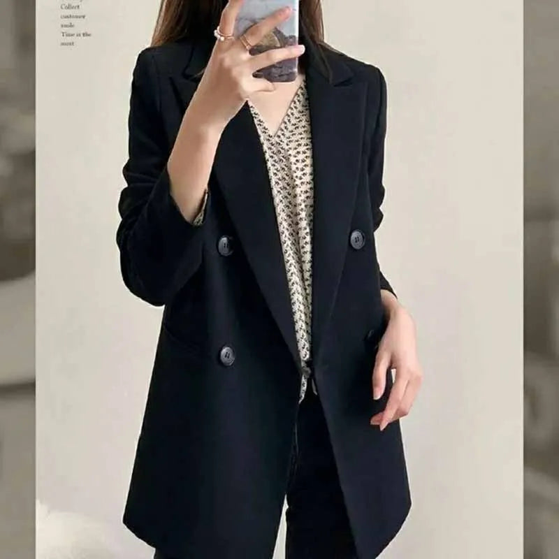 Spring Autumn Women British Style Leisure Solid Color Black Blazer.