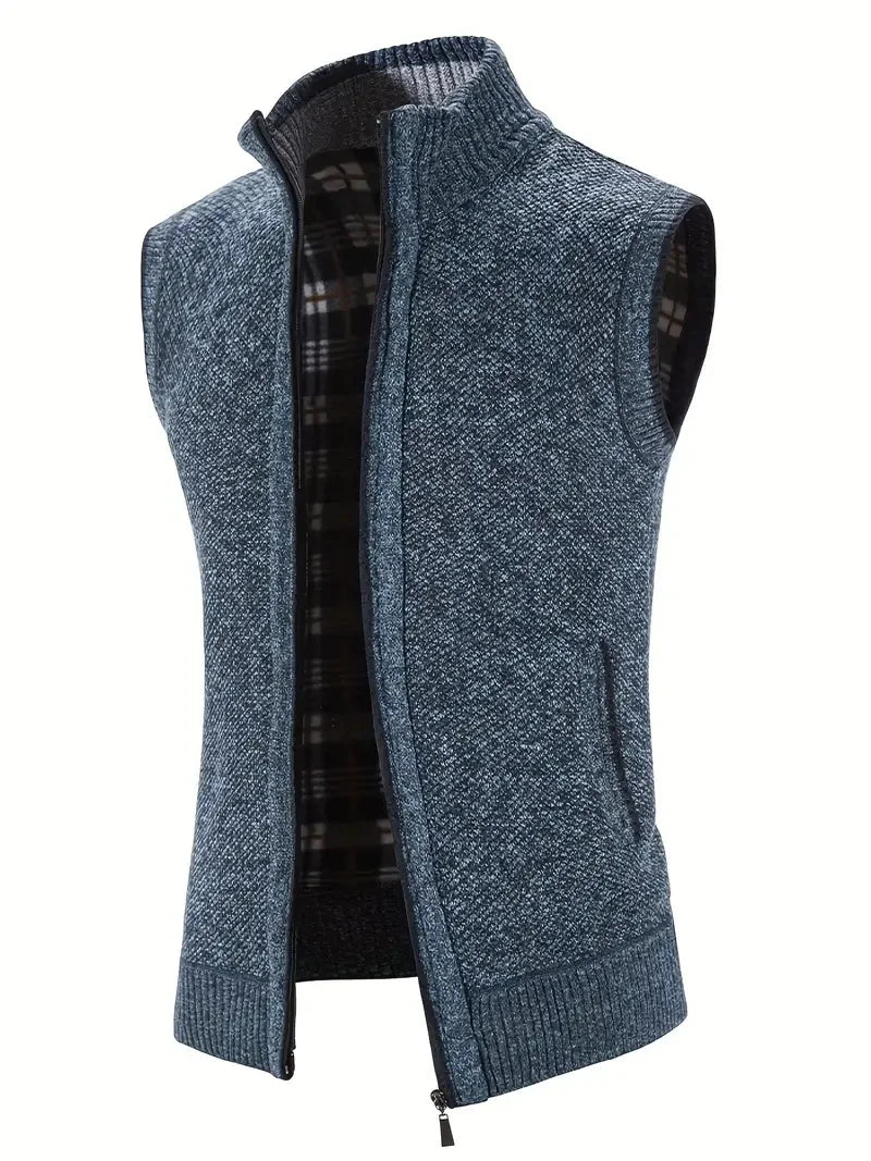 Man Winter Sweater Solid Color Vest Leisure And Comfortable Warm.