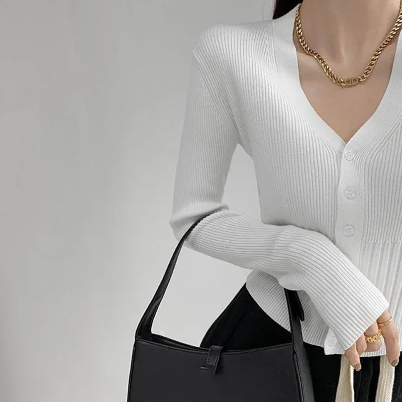 Rimocy Women's V Neck Cropped Cardigan Korean .