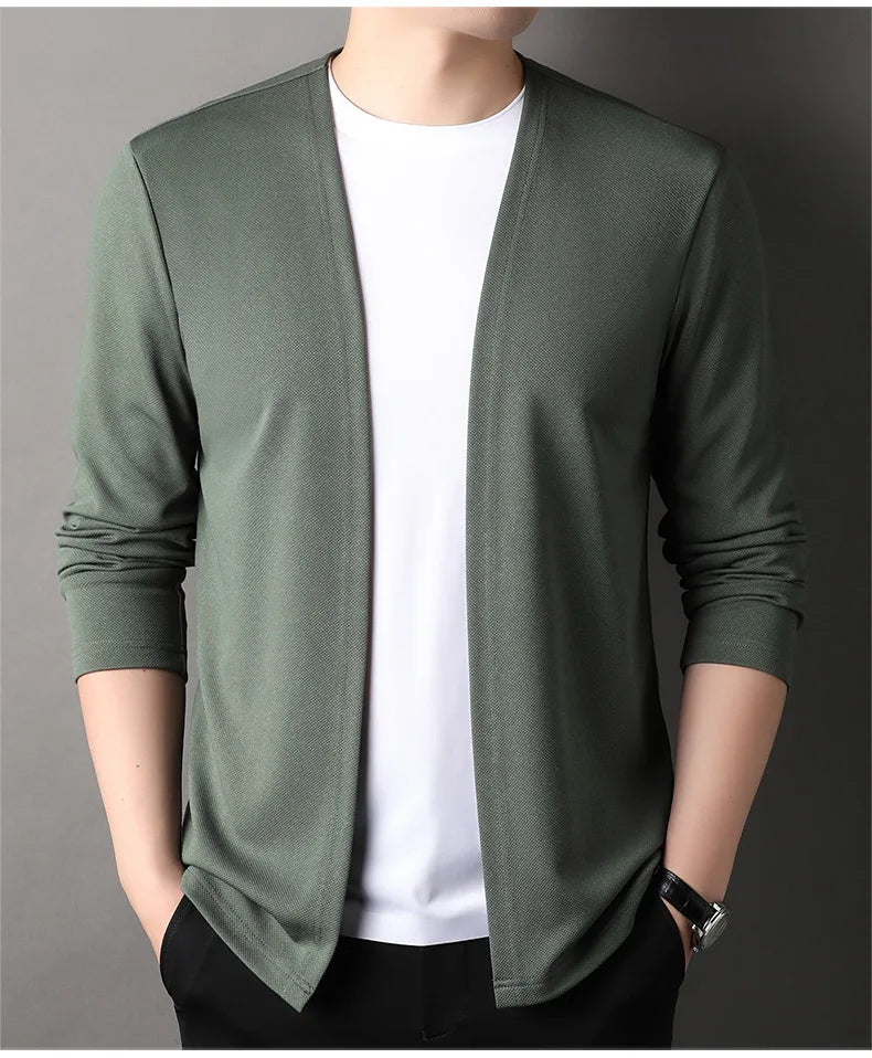 Spring Autumn Knit Cardigan Men Fashion Solid Color Stand.