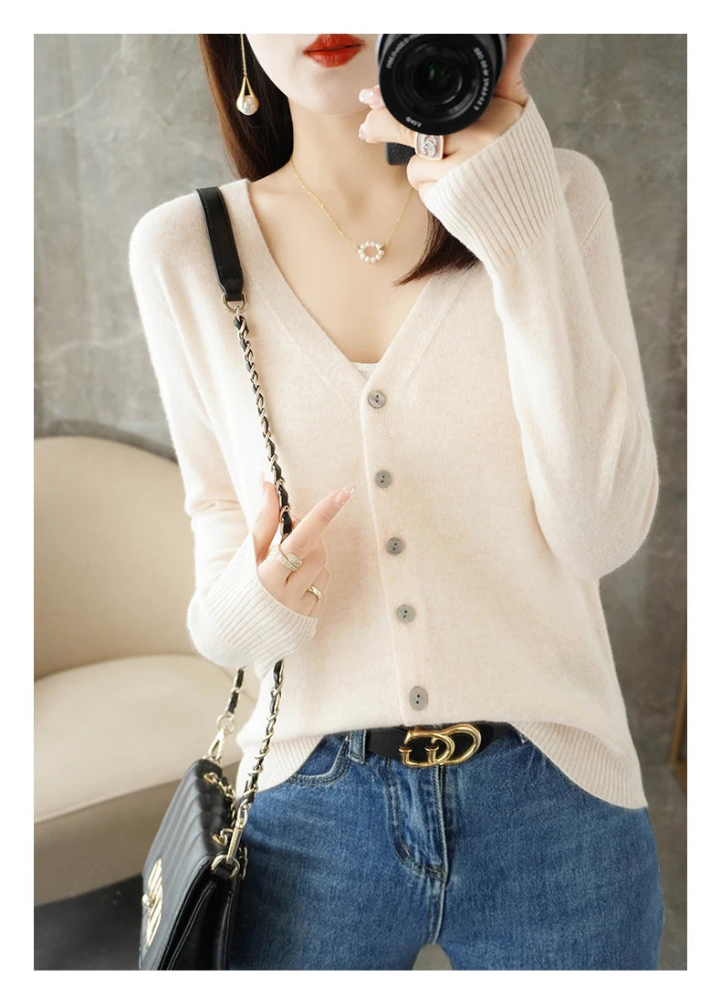 New V-Neck Temperament Small Fragrant Wind Women Loose Sweater .