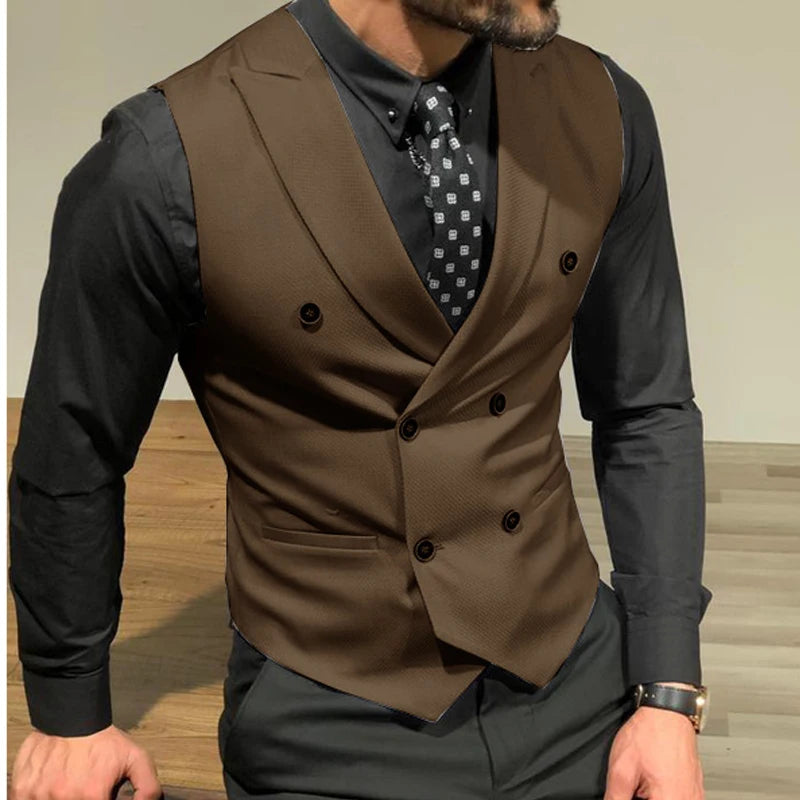 Sleeveless Men's Suit Vests with Double Breasted Slim Fit .
