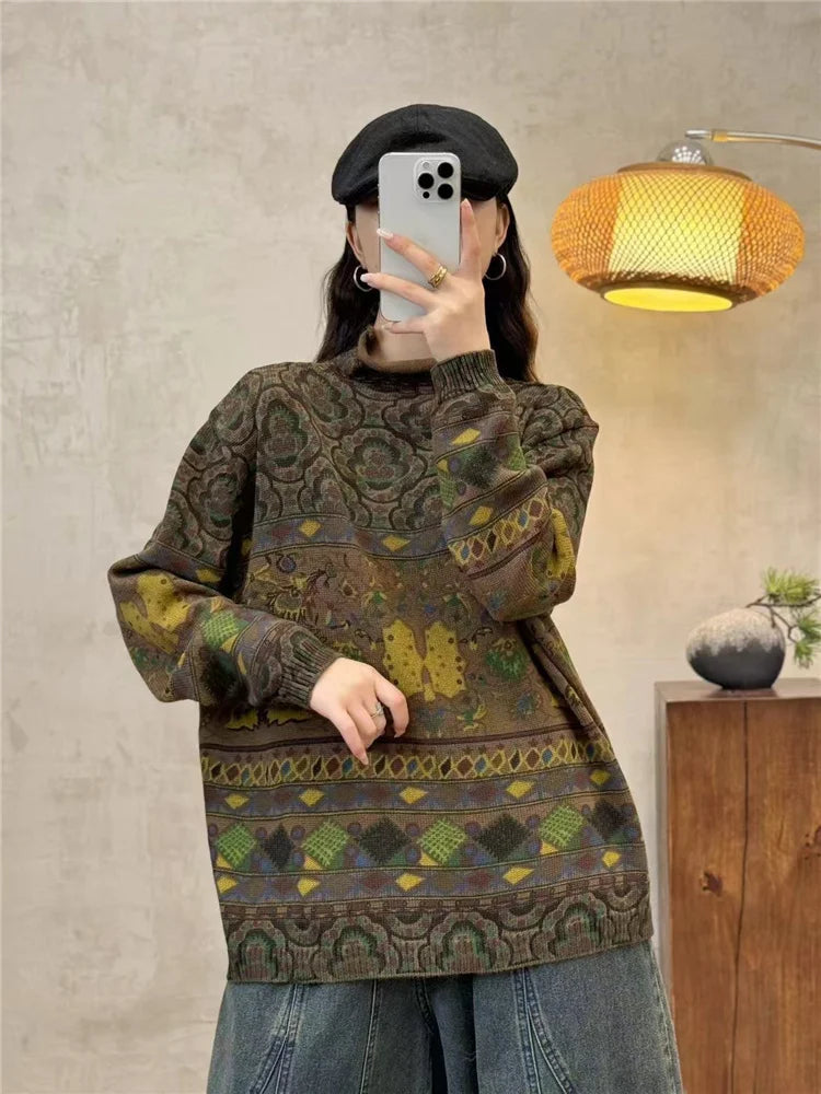 Amax luluE Fashion Pullover Woman Winter Printed Loose.
