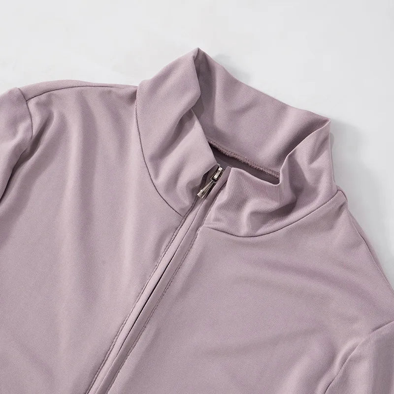 Shestyle Solid Women 2025 Fitness Bodycon Jumpsuit Zipper Fly Mock Neck Work Out Clothes Hipster Violet Sexy Stretchy Stylish
