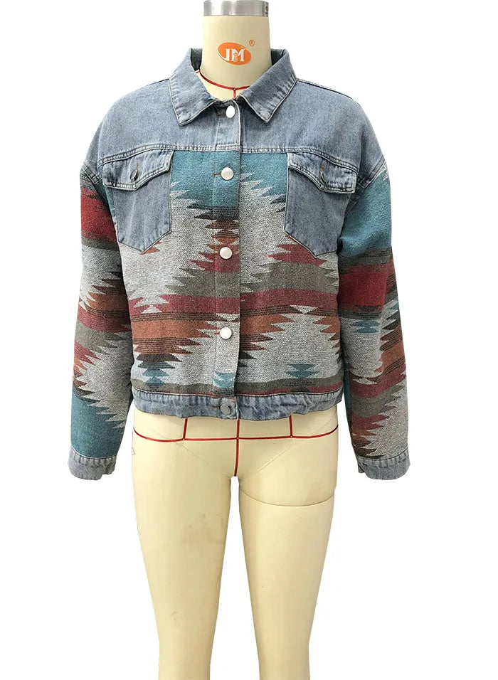 Europe and The United States Long Sleeve Lapel Loose Denim .