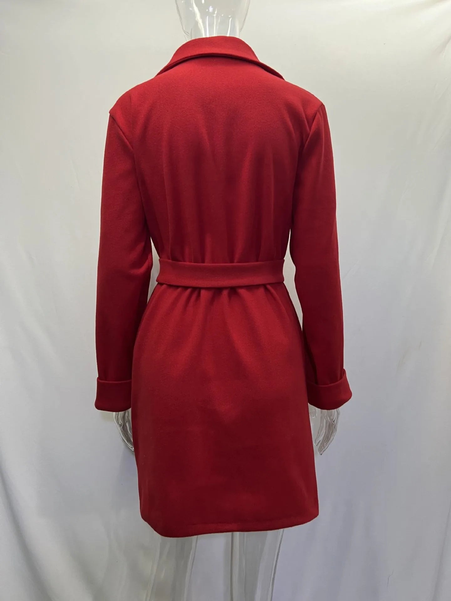 Women Hot Pink Trench Coat Casual Mid Long Overcoat.