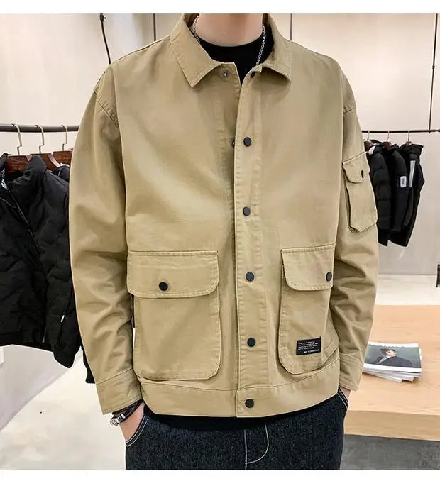 Men's Casual Jacket Spring Autumn Button Lapel Work Coat .