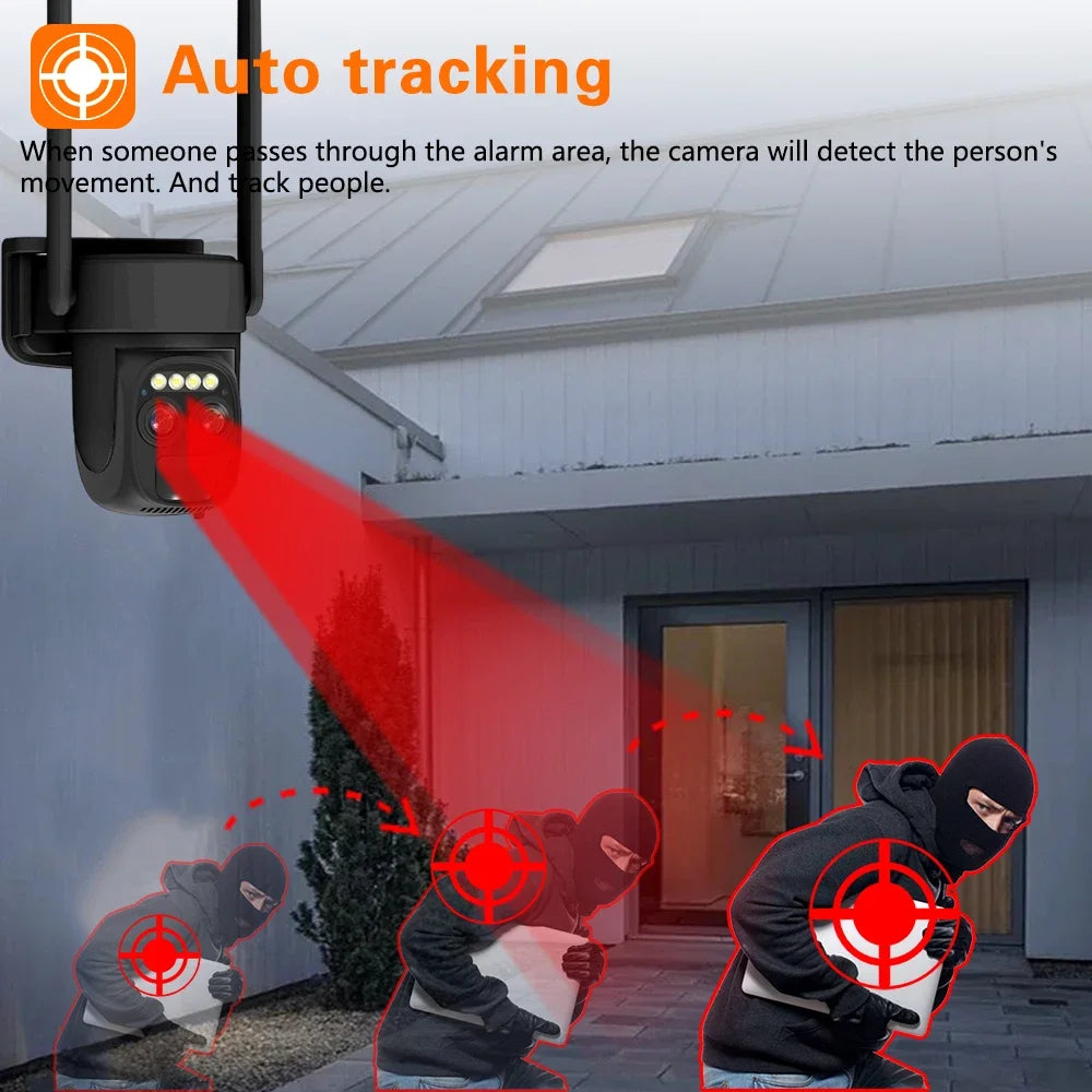 4K 8MP Dual Lens WIFI Solar Pane Camera Outdoor 10X Optical Zoom .