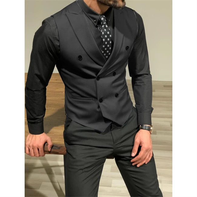 Sleeveless Men's Suit Vests with Double Breasted Slim Fit .