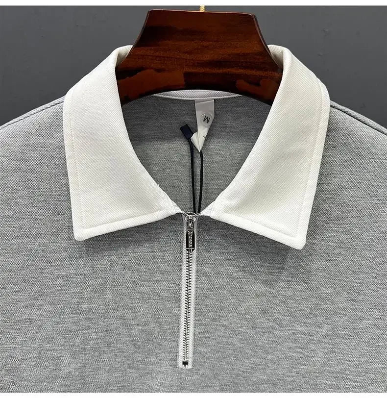 Fashionable Half-zipped Men's Polo Shirt Casual Color Block Short Sleeves Summer Trendy Lightweight Style Men's T-shirt