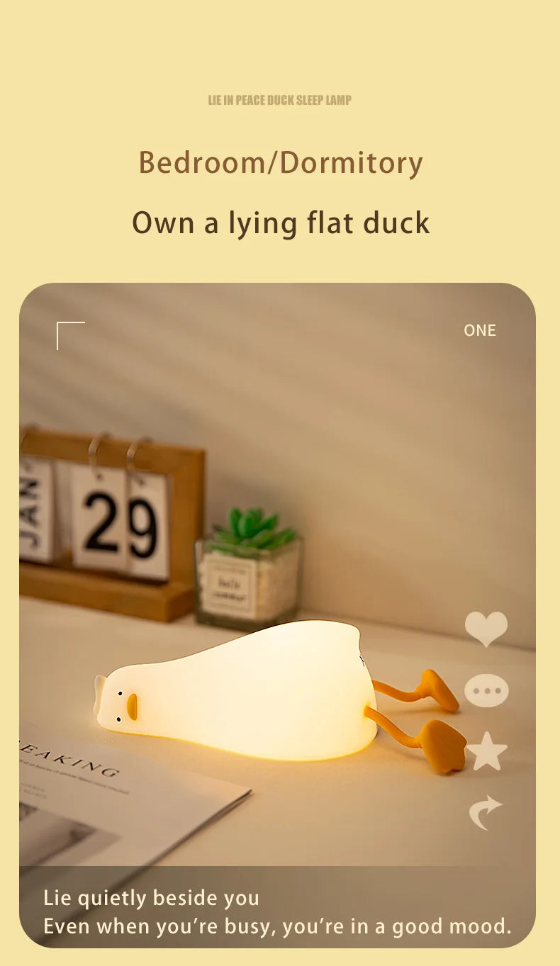 LED Cute Duck Nightlight USB Rechargeable Night Lamp Touch Sensor.