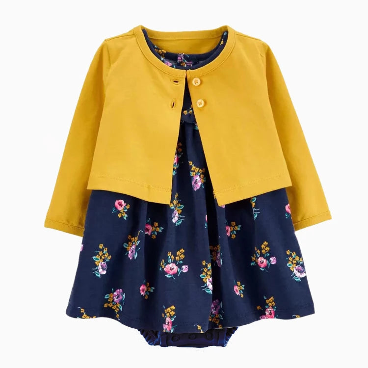 2pcs Spring Summer Infant Baby Girls Clothes Sets Toddler Dresses Long Sleeves Cardigan+Bodysuit Dress Newborn Girl Outfit