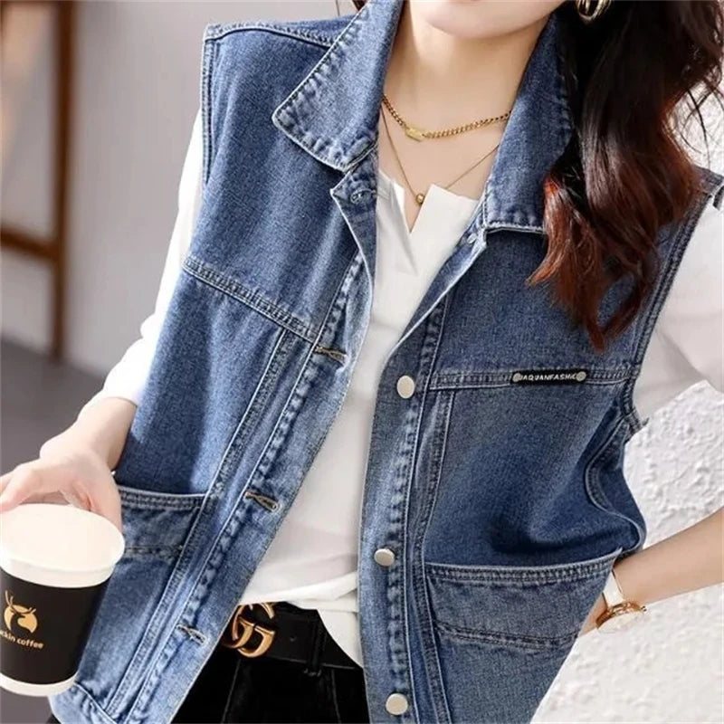 Women's Denim Vest Jacket New Spring And Autumn Elegant.