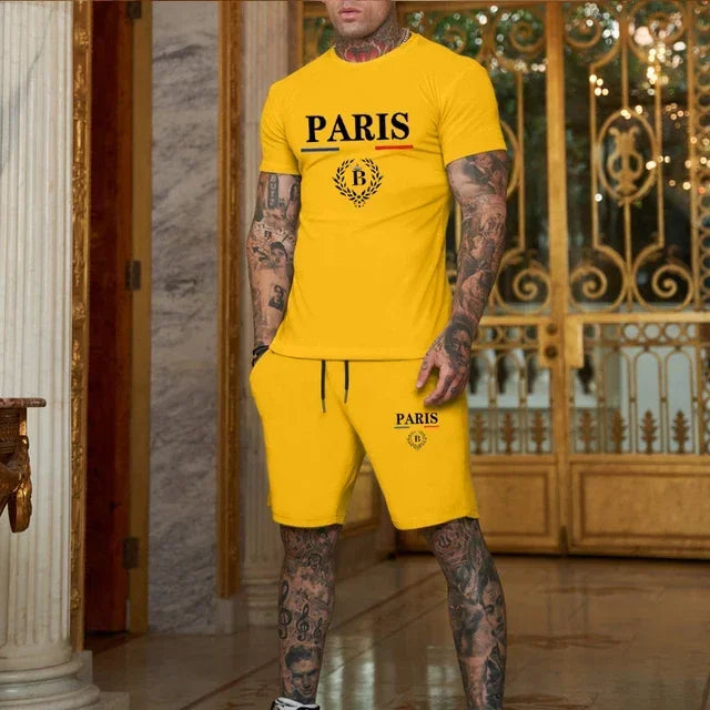 2024 New Summer Men's Fashion Short sleeved T-shirt+Split Shorts 2-piece Set of Sportswear Fashion Jogging Casual Men's Set