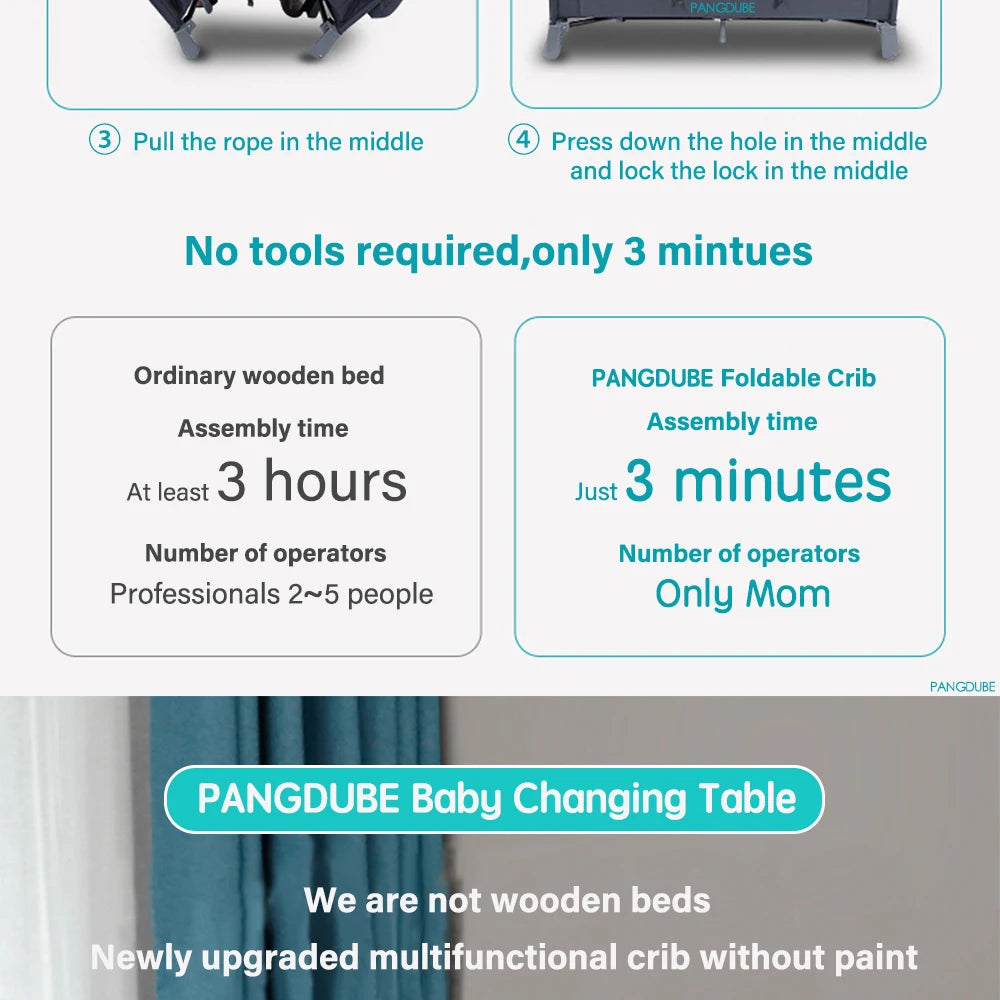 PANGDUBE Multifunctional Baby Crib 120*60cm Baby Bed,