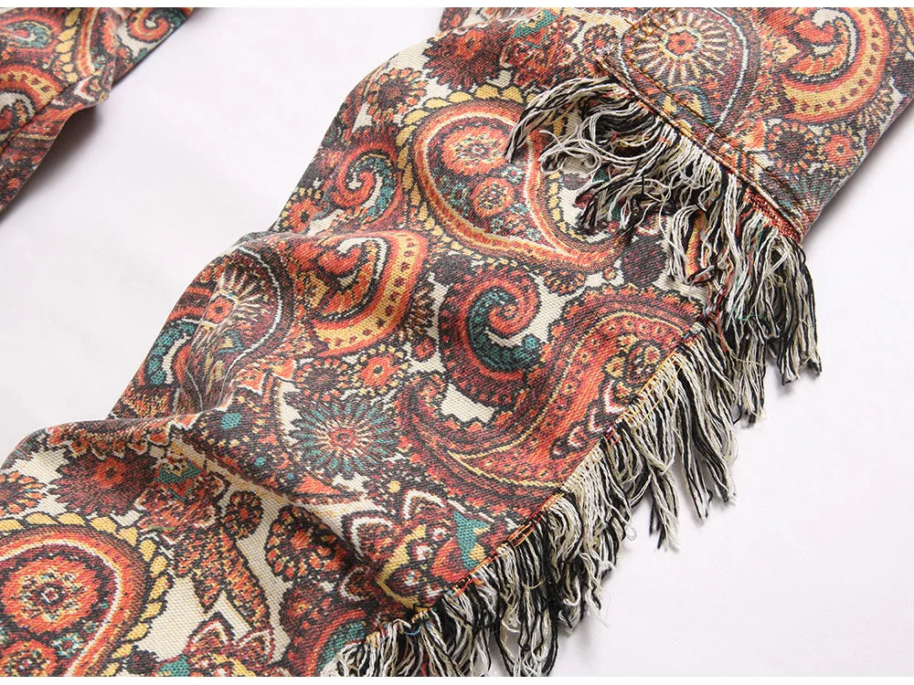 Men Bandana Print Pants Plus Size Multi Pockets Cargo Jeans .