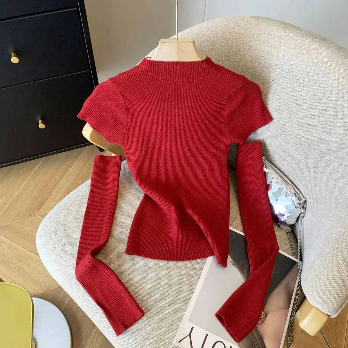 Women's Clothing Fashion Floral Solid Knitted Sweaters Spring Summer Elegant Slim O-neck Long Sleeve Tops