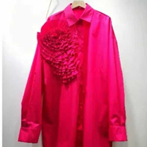 2025 Camisas De Mujer Blouse for Women Elegant Floral Shirts Oversized Tops Long Sleeve Fashion Pleated White Casual Blouses