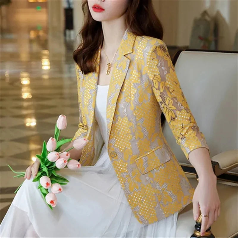 New Summer Thin Small Suit Jacket Lace Hollowed Blazer Lady.