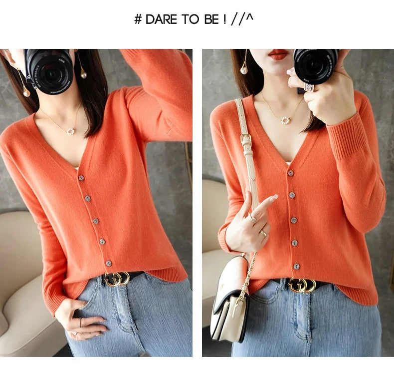 New V-Neck Temperament Small Fragrant Wind Women Loose Sweater .