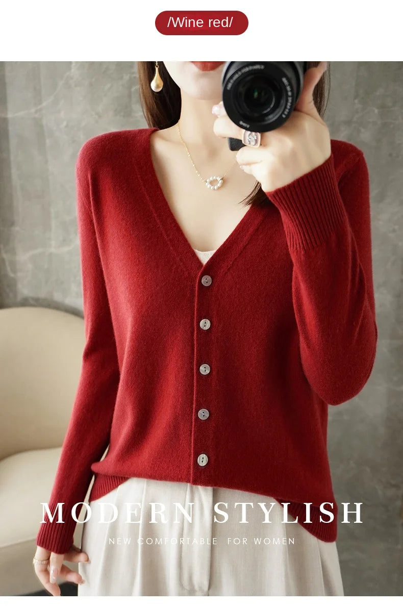 New V-Neck Temperament Small Fragrant Wind Women Loose Sweater .