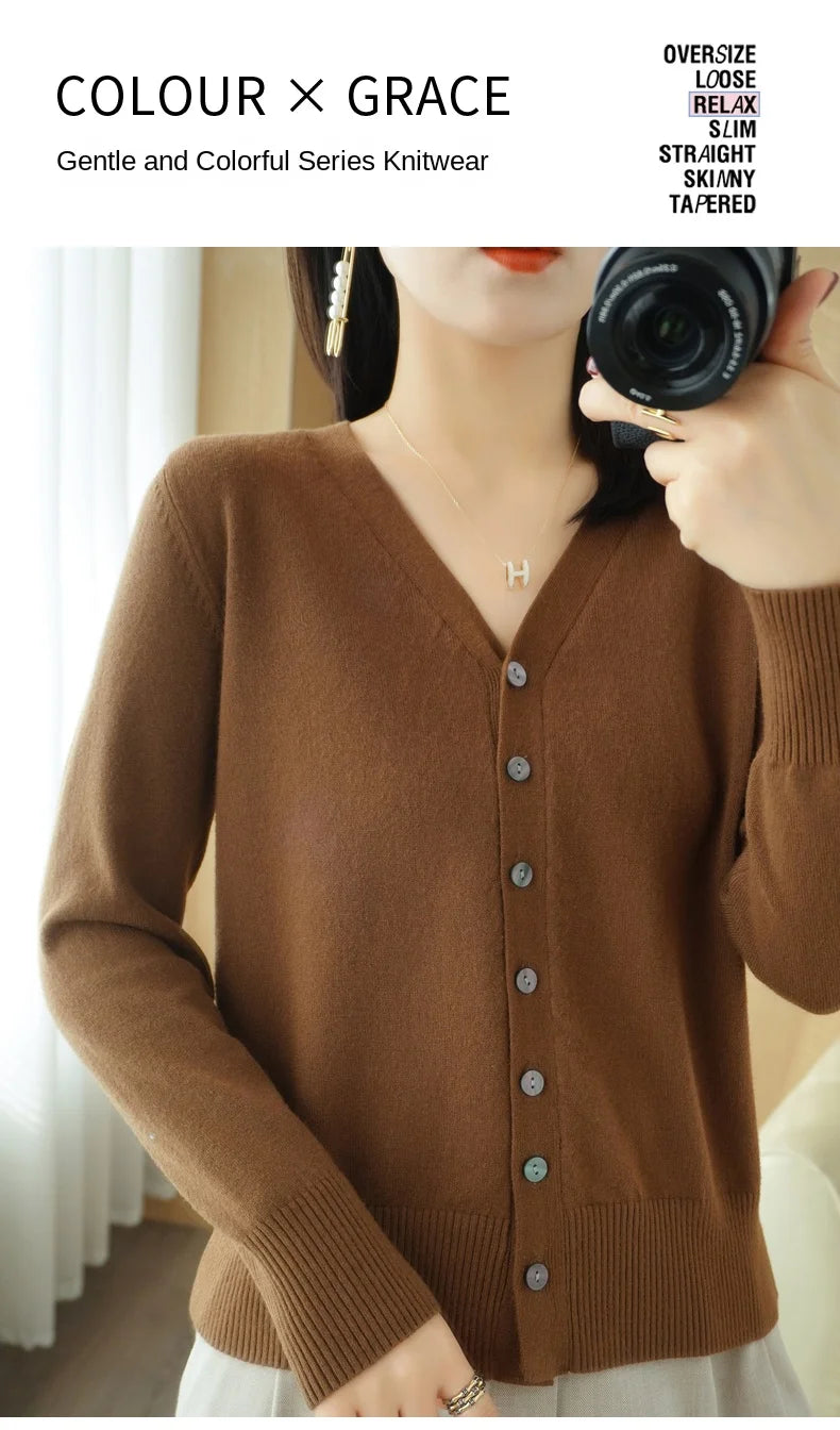 Cashmere Knit Cardigan V-Neck Solid Color Fashion High-Grade Comfortable.