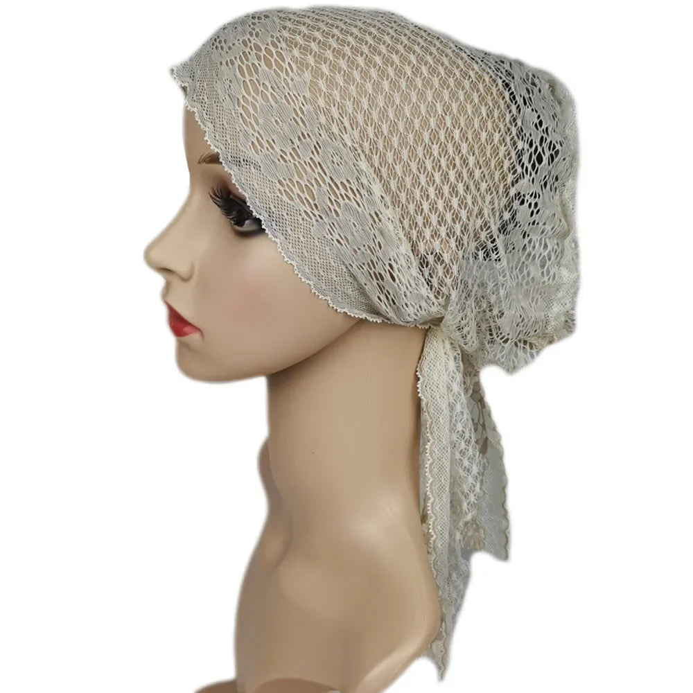 Muslim Women Head Scarf Lace Flower Underscarf Elastic Hijab  Cover Headwrap Chemo Cap Islam Headband Bonnet Turbante Mujer